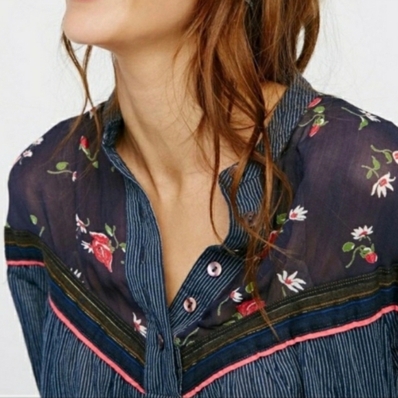 ✨HP✨Free People | Size XS 100% Cotton Blue Hearts & Colours Striped Tunic - Picture 5 of 10